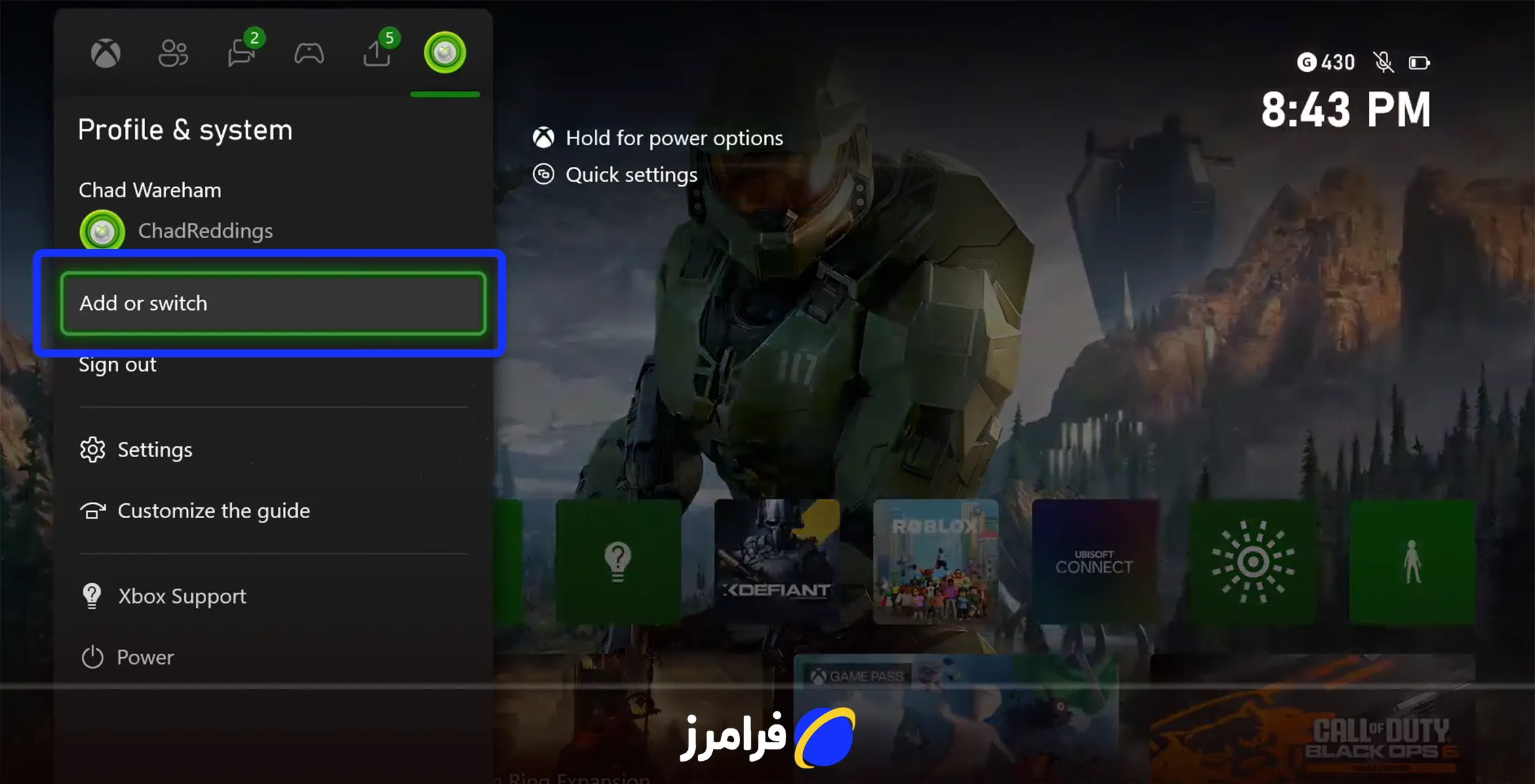 انتخاب گزینه Add or switch برای ساخت اکانت ایکس باکس در کنسول