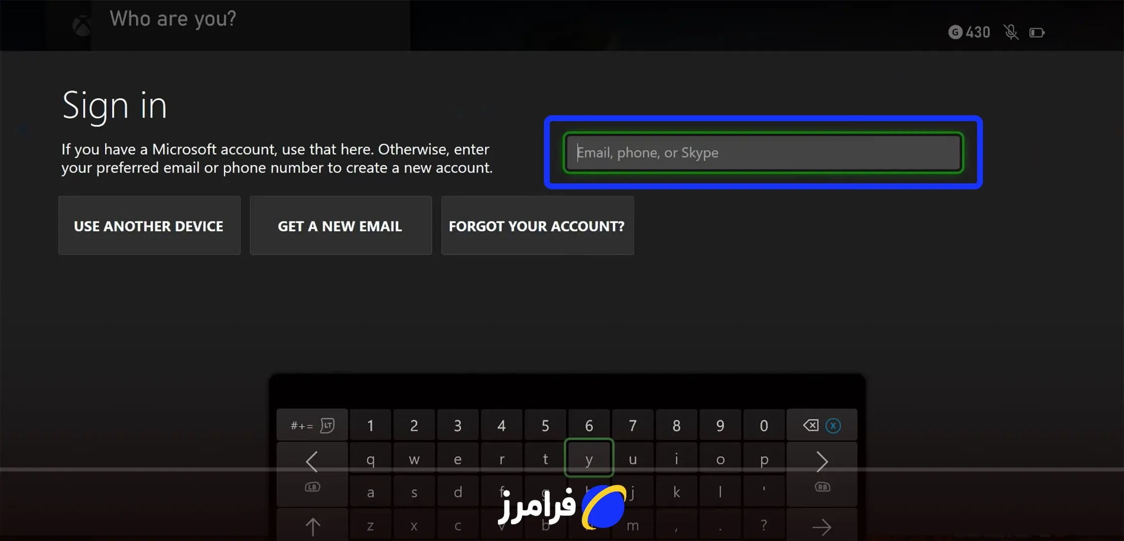 وارد کردن ایمیل برای ساخت اکانت XBOX